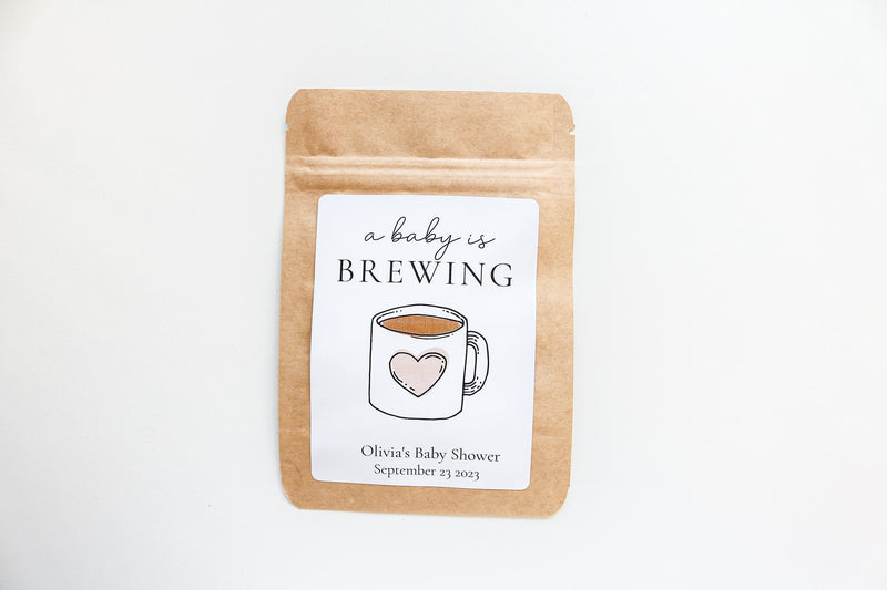 A Baby Is Brewing Coffee Favour Bag, Tea party Favor, Coffee Favor Bag, Resealable Coffee Pouch, Baby Girl Baby Boy Shower Favors