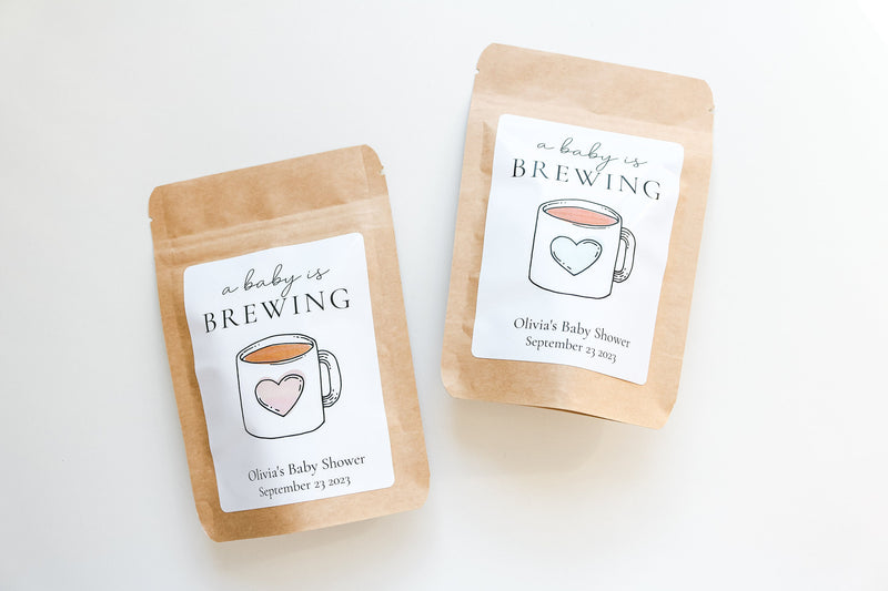 A Baby Is Brewing Coffee Favour Bag, Tea party Favor, Coffee Favor Bag, Resealable Coffee Pouch, Baby Girl Baby Boy Shower Favors