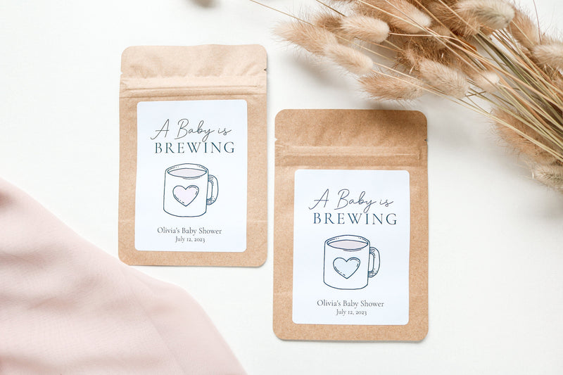 A Baby Is Brewing Coffee Favour Bag, Tea party Favor, Coffee Favor Bag, Resealable Coffee Pouch, Baby Girl Baby Boy Shower Favors