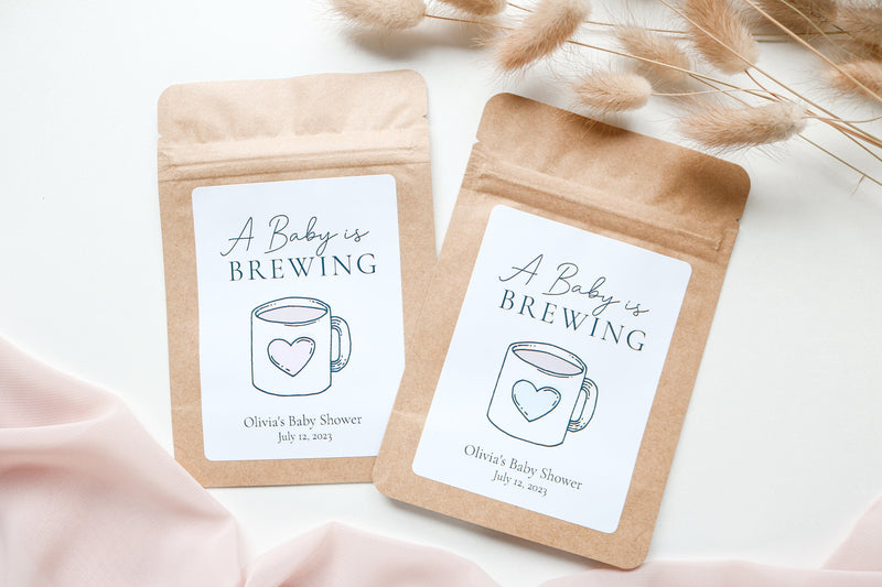 A Baby Is Brewing Coffee Favour Bag, Tea party Favor, Coffee Favor Bag, Resealable Coffee Pouch, Baby Girl Baby Boy Shower Favors