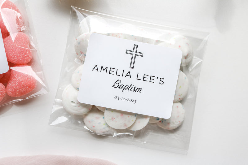 Baptism Favor Bags and Stickers, Baptism favors for guest, Christening, First communion, Confirmation gift, Self Sealing Bags & Stickers