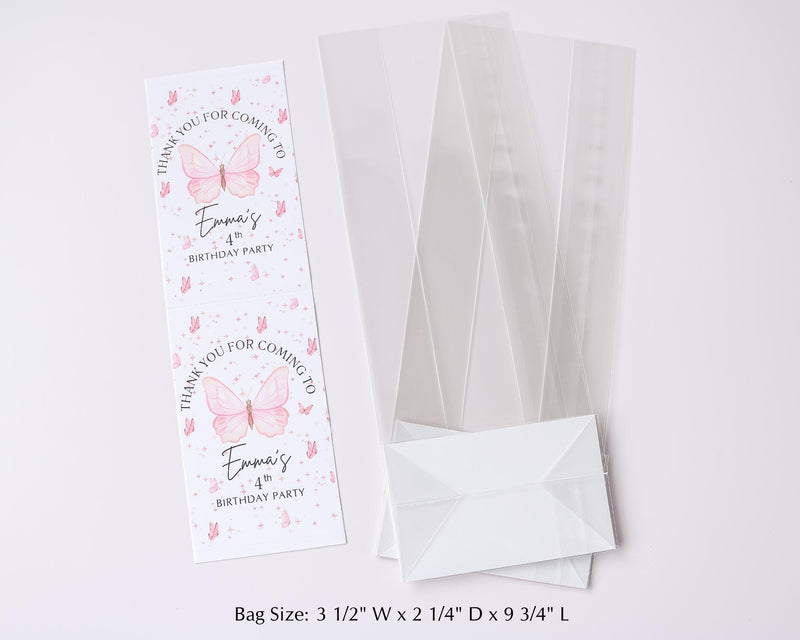 Butterfly Birthday Party Favor Bags and Stickers, Personalized Butterfly Birthday Favor Bags, Girls Birthday Favors