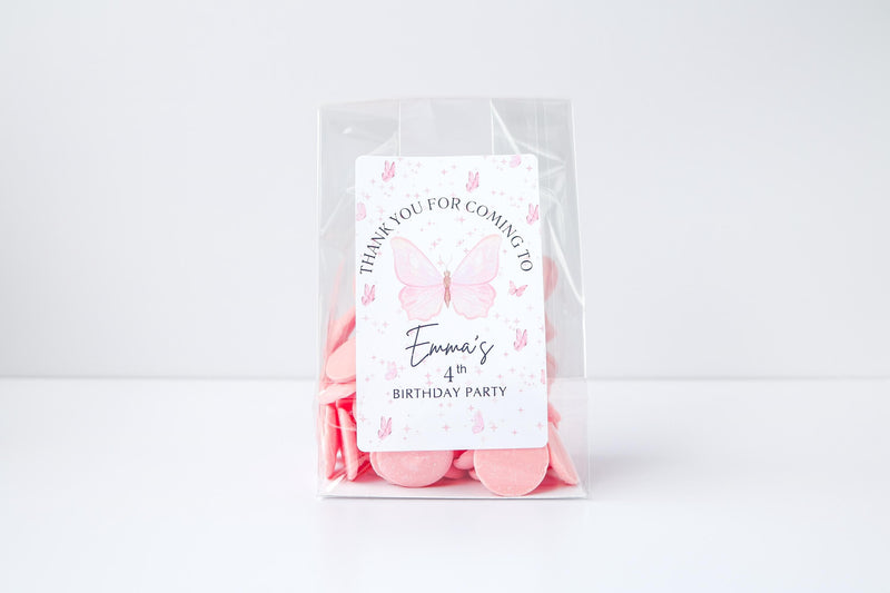 Butterfly Birthday Party Favor Bags and Stickers, Personalized Butterfly Birthday Favor Bags, Girls Birthday Favors