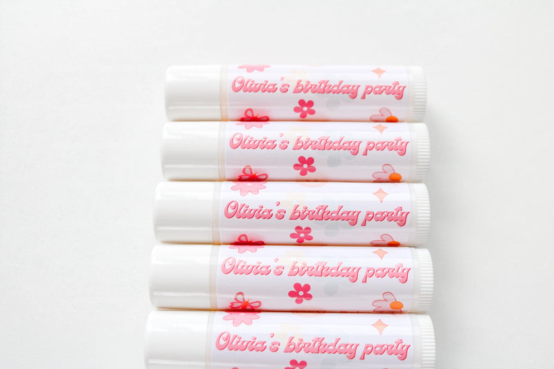 Girls Birthday Lip Balm Party Favors, Smiley Face Birthday, Pink Groovy Retro Checkered Theme, Preppy Party, Coconut Lip Balm Favours
