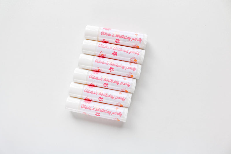 Girls Birthday Lip Balm Party Favors, Smiley Face Birthday, Pink Groovy Retro Checkered Theme, Preppy Party, Coconut Lip Balm Favours