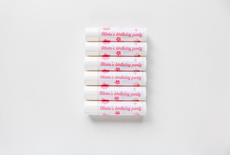 Girls Birthday Lip Balm Party Favors, Smiley Face Birthday, Pink Groovy Retro Checkered Theme, Preppy Party, Coconut Lip Balm Favours