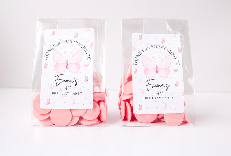 Butterfly Birthday Party Favor Bags and Stickers, Personalized Butterfly Birthday Favor Bags, Girls Birthday Favors