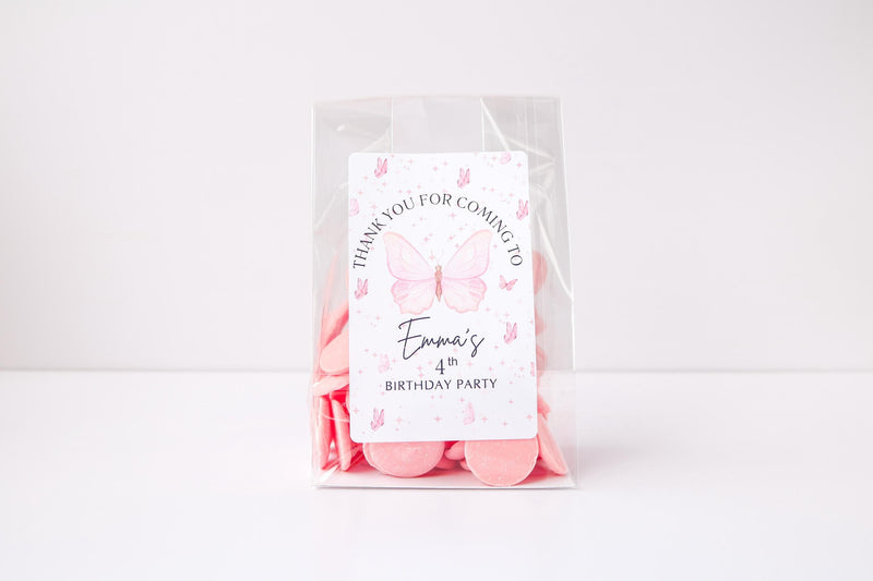 Butterfly Birthday Party Favor Bags and Stickers, Personalized Butterfly Birthday Favor Bags, Girls Birthday Favors