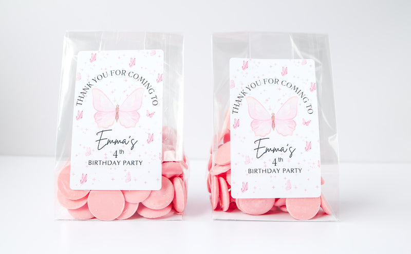 Butterfly Birthday Party Favor Bags and Stickers, Personalized Butterfly Birthday Favor Bags, Girls Birthday Favors
