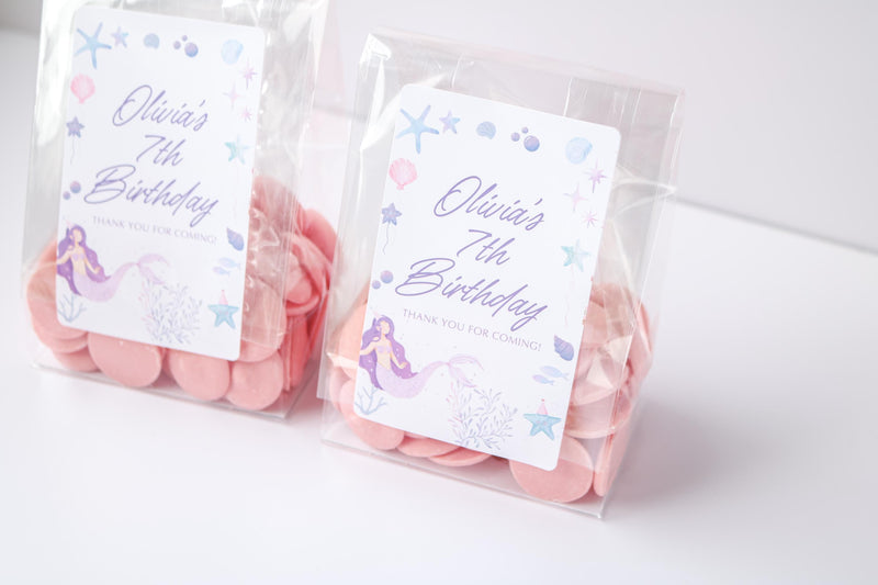 Mermaid Birthday Party Favor Bags and Stickers, Birthday Under the Sea Favors, Personalized Mermaid Party Favors