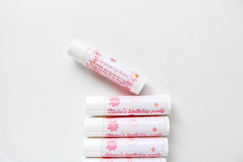 Girls Birthday Lip Balm Party Favors, Smiley Face Birthday, Pink Groovy Retro Checkered Theme, Preppy Party, Coconut Lip Balm Favours