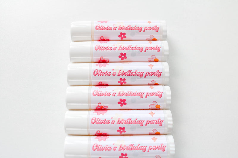Girls Birthday Lip Balm Party Favors, Smiley Face Birthday, Pink Groovy Retro Checkered Theme, Preppy Party, Coconut Lip Balm Favours