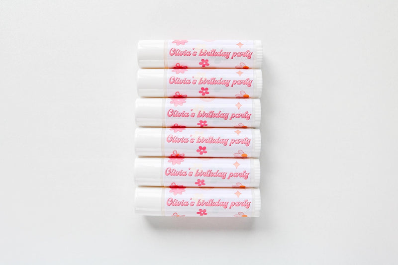 Girls Birthday Lip Balm Party Favors, Smiley Face Birthday, Pink Groovy Retro Checkered Theme, Preppy Party, Coconut Lip Balm Favours