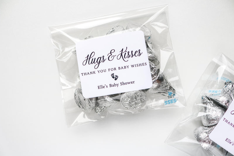 Baby Shower Favor Bags and Stickers, Baby Shower Treat Bags, Hugs & Kisses Baby Shower, Baby Shower Favours