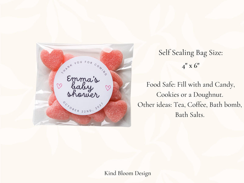 Baby Shower Treat Bags and Stickers, Baby Shower Candy Bag, Favor Bag, Cookie Bags For Baby Shower, Goodie Bag.