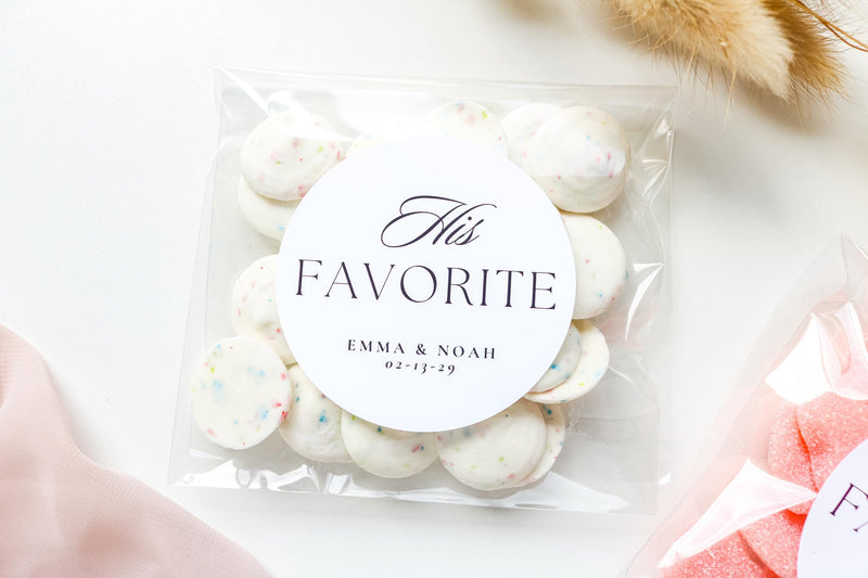 His & Her Favorite Wedding Favor Bags with Labels, Candy Favor Bags, DIY Wedding Favors, Personalized Treat Bags