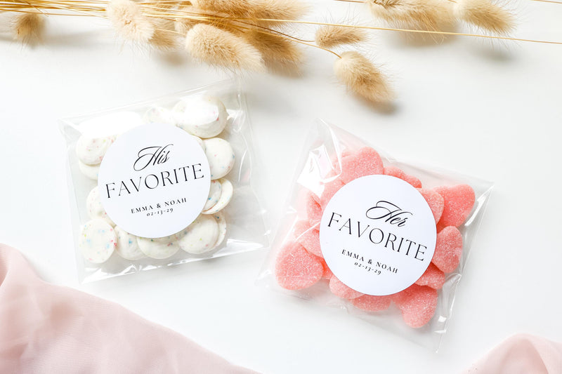 His & Her Favorite Wedding Favor Bags with Labels, Candy Favor Bags, DIY Wedding Favors, Personalized Treat Bags