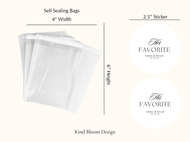 His & Her Favorite Wedding Favor Bags with Labels, Candy Favor Bags, DIY Wedding Favors, Personalized Treat Bags
