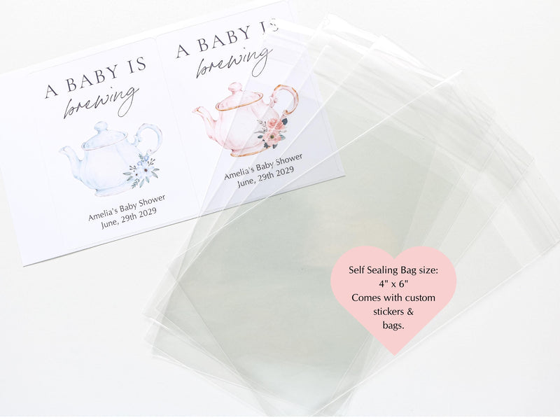 A Baby is Brewing Tea Favor Bags, Baby Shower Favors, Baby Shower Tea Favors