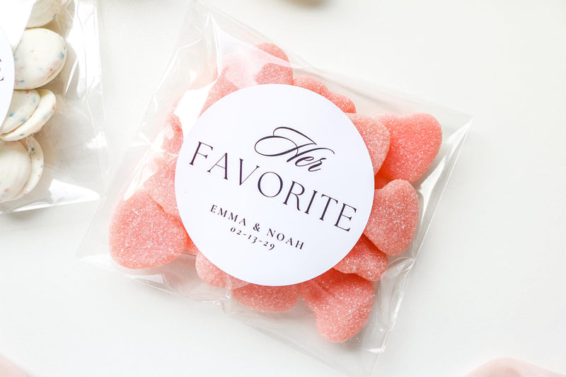 His & Her Favorite Wedding Favor Bags with Labels, Candy Favor Bags, DIY Wedding Favors, Personalized Treat Bags